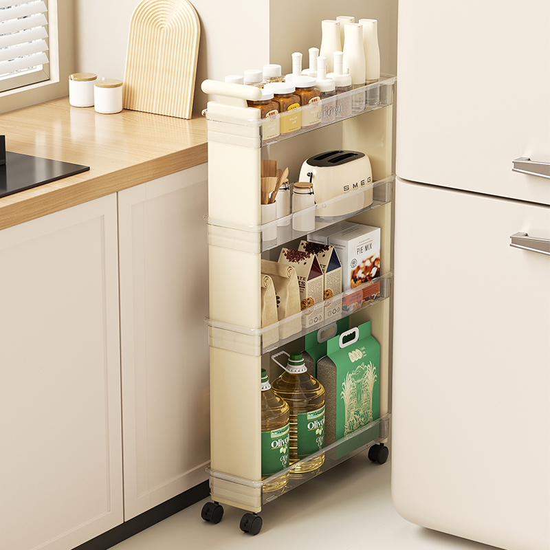 厨房夹缝置物架卫生间浴室极窄缝隙收纳冰箱侧面抽拉柜移动小推车