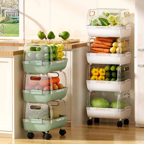 厨房置物架落地多层架客厅移动零食小推车多功能果蔬菜篮子收纳架