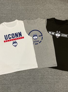 美式篮球背心男北卡大学康涅狄格UCONN哈士奇速干训练无袖运动T恤