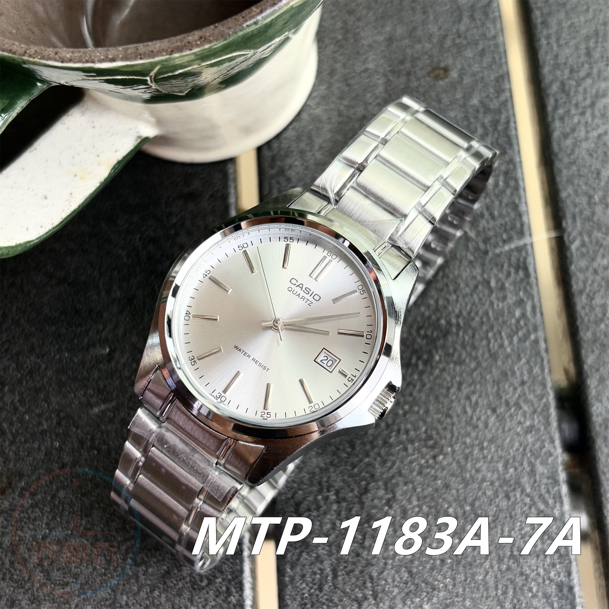 卡西欧手表男石英商务休闲钢带简约指针日历情侣表 MTP-1183A-7A
