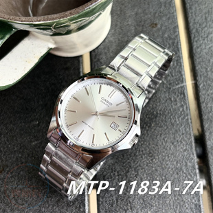 卡西欧商务休闲简约气质钢带指针日历石英男表MTP-1183A-1A 7A