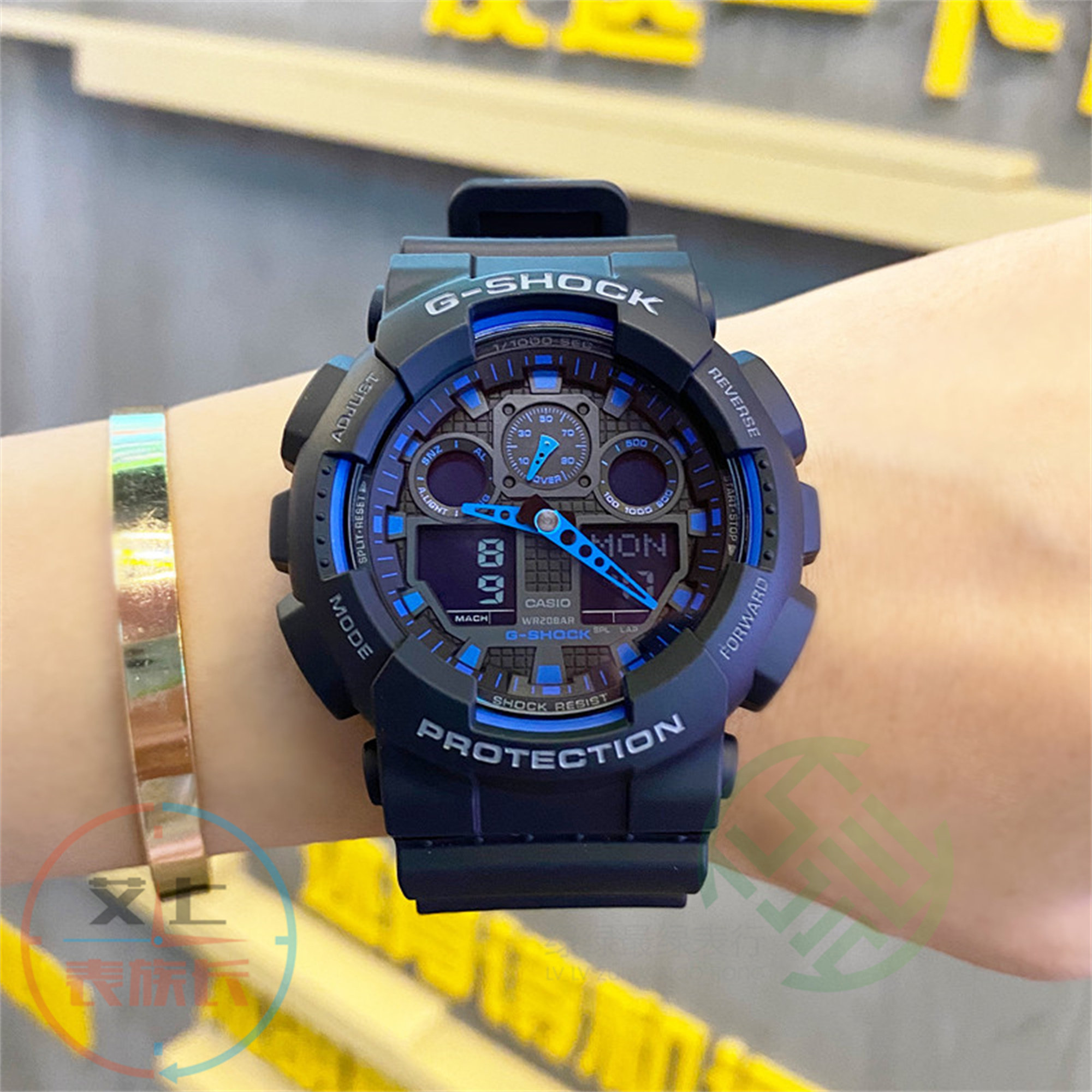 casio卡西欧g-shock手表防水电子运动户外多功能黑蓝ga-100-1a2