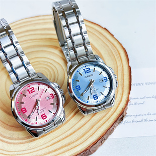 卡西欧手表女学生简约防水石英日历复古粉色表盘LTP-1314D-5A 2A