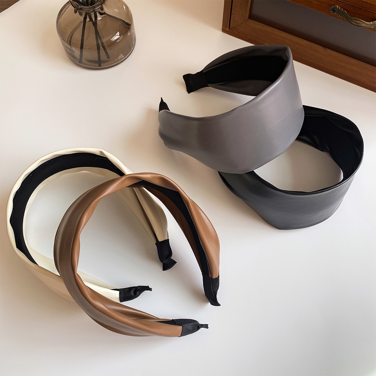 韩国宽边纯色皮质发箍女高颅顶发卡高级感不勒头洗脸百搭发饰头箍
