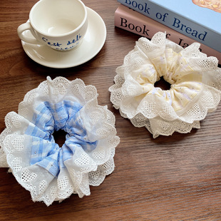 法式双层大肠发圈女森系格纹花边发绳女高级感马尾皮筋扎头发头绳