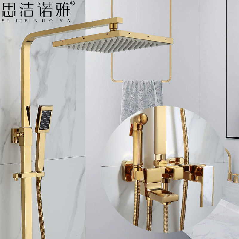 北欧四方金色大理石淋浴花洒套装全铜冷热水龙头增压四档轻奢风|ruв категории награду материалов, туалетные принадлежности, кран в ванной, душ (костюмы) кран - от Buy2taobao.com для оказания профессиональной услуги покупки агента Taobao