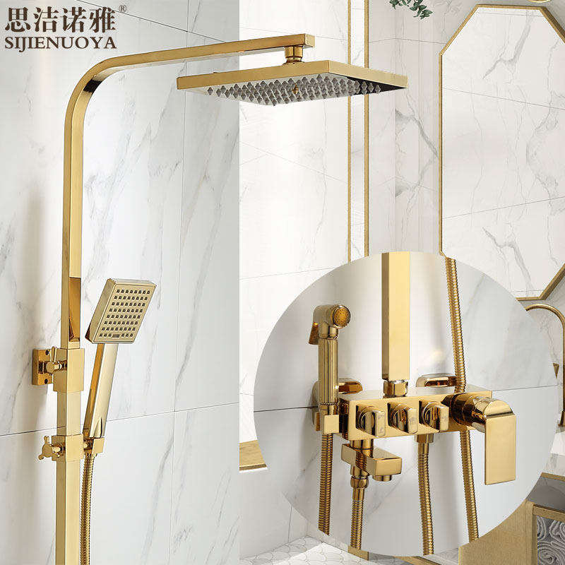 思洁诺雅北欧四方金色淋浴器花洒套装全铜冷热水龙头四档简约轻奢在类目 家装主材, 卫浴用品, 卫浴龙头, 淋浴花洒龙头(套装)中 - 来自Buy2taobao.com提供专业的淘宝代购服务