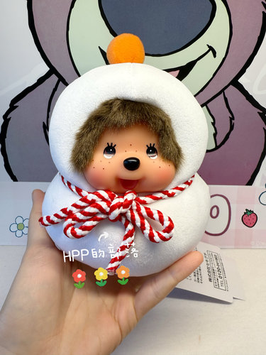 日本正版 Monchhichi 蒙奇奇 新年 镜饼 镜糕 年糕 雪人 摆件