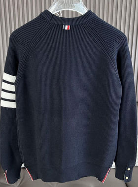 潮牌tb针织毛衣男秋冬季时尚四条杠圆领套头百搭下摆开衩毛线衣男