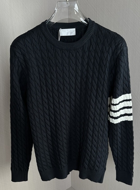 欧货潮牌秋冬季TB风格毛衣男士麻花四杆条纹休闲圆领套头针织衫男