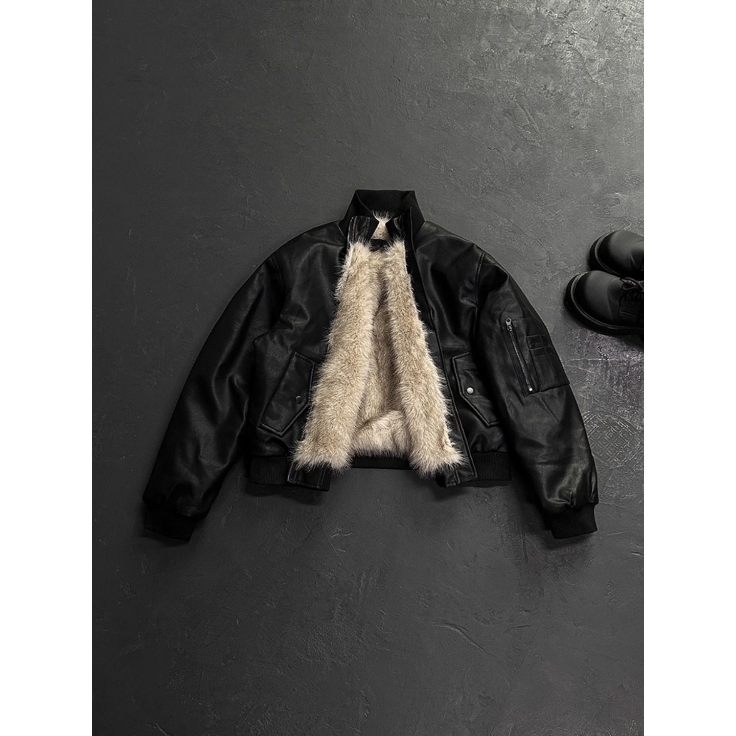 飞行员立领皮夹克座山雕冬季美式复古短款棉衣外套男毛绒内胆棉服