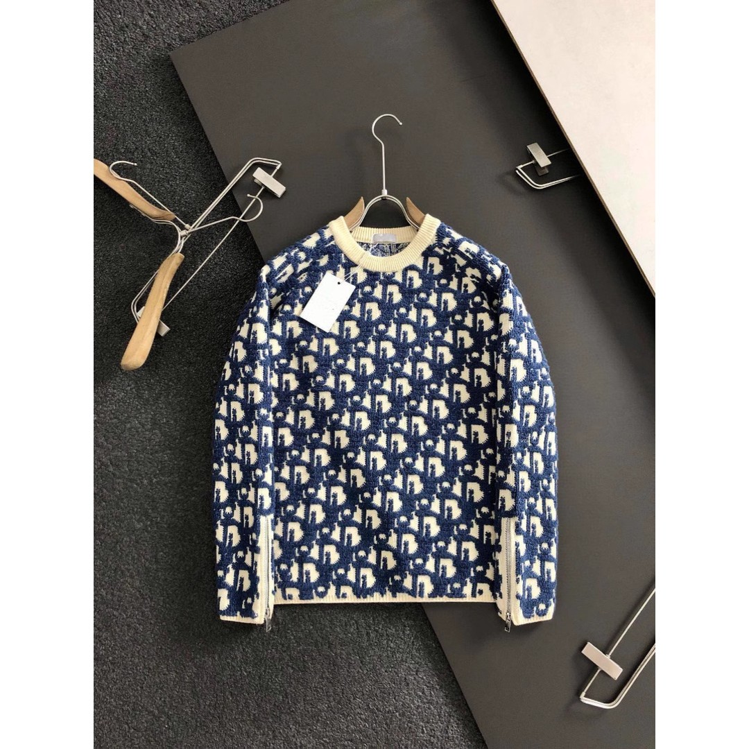 欧洲站25秋冬新款CD提花刺绣男士圆领套头针织针织衫休闲长袖毛衣