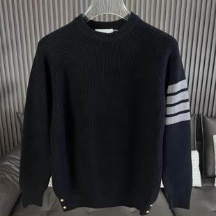 潮牌TB开衫包芯纱针织衫男女秋冬款宽松开衩百搭四杠圆领毛衣外套