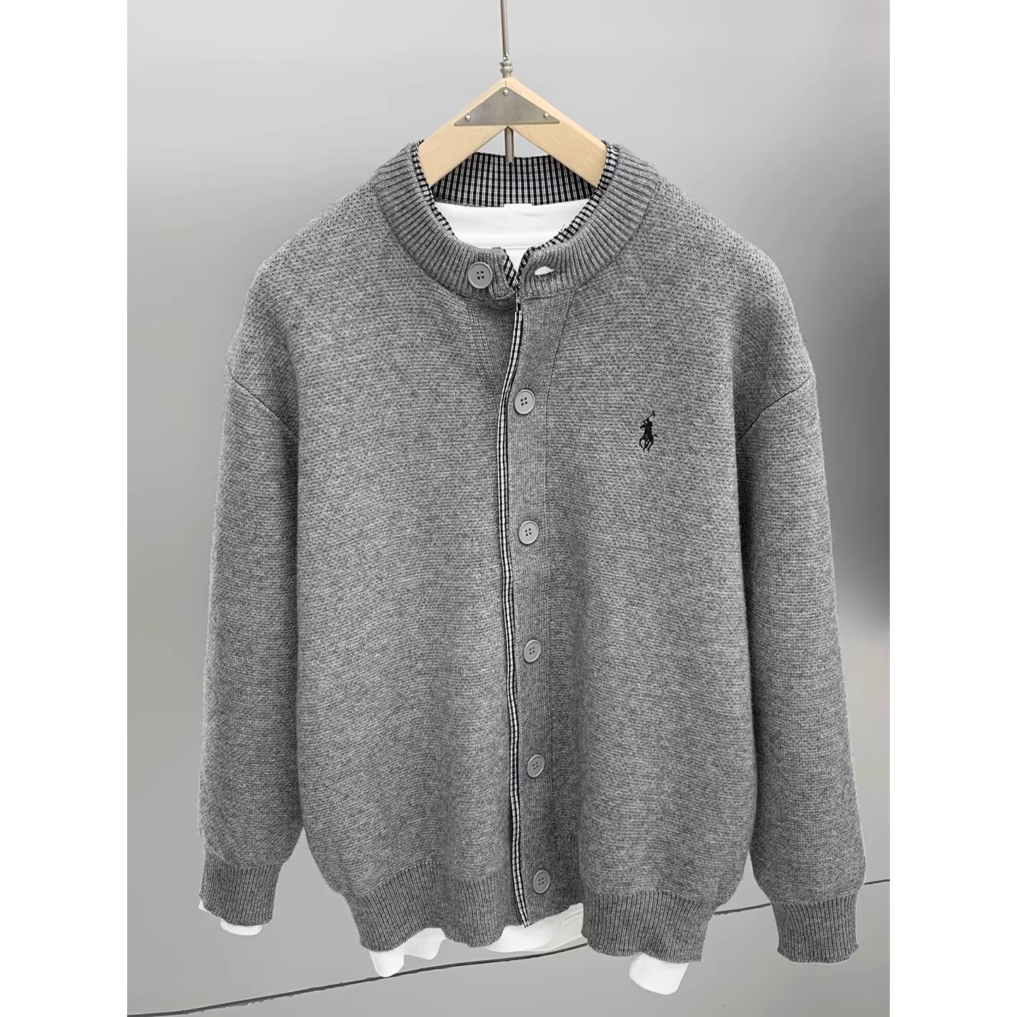 圆领拼接假两件针织开衫男款秋冬