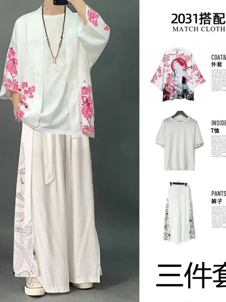 여름 당나라 정장 세 조각 도교 가운 남자 한복 유행 중국 스타일 고대 스타일 민족 스타일 정장 얼음 실크