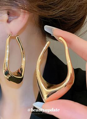 欧美银针几何不规则镂空吊坠耳环夸张时尚耳钉耳饰设计感小众