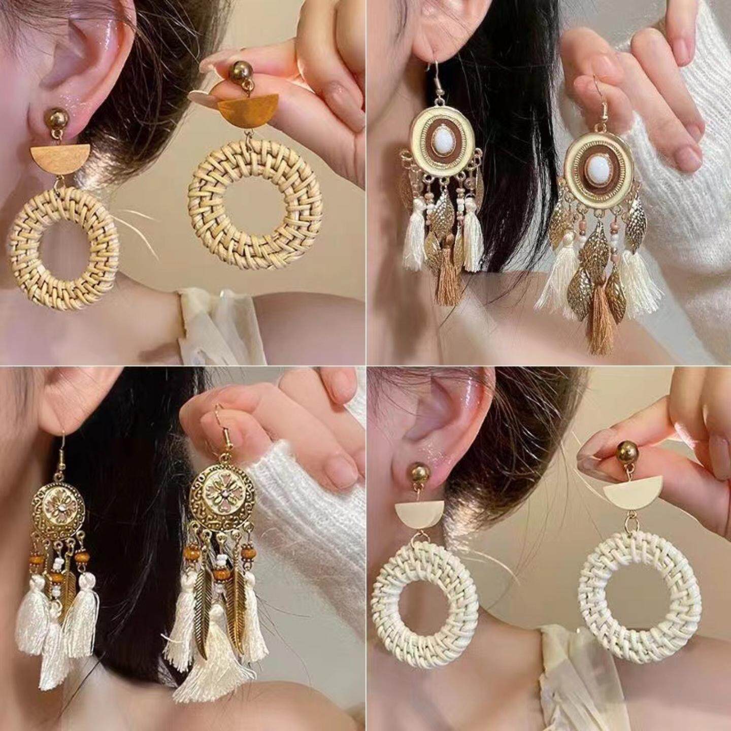 银针ins风甜美花朵羽毛流苏耳环夏日小清新耳坠心百搭耳饰女