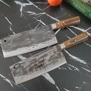 越南纯手工炮弹钢锻打菜刀砍骨刀商用开刃进口花梨木手柄斩切两用
