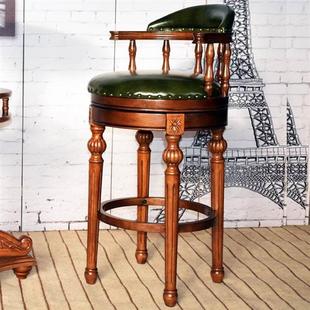 酒吧椅凳子吧台桌家用吧凳靠背吧椅旋转高促 厂美式 吧台椅实木欧式