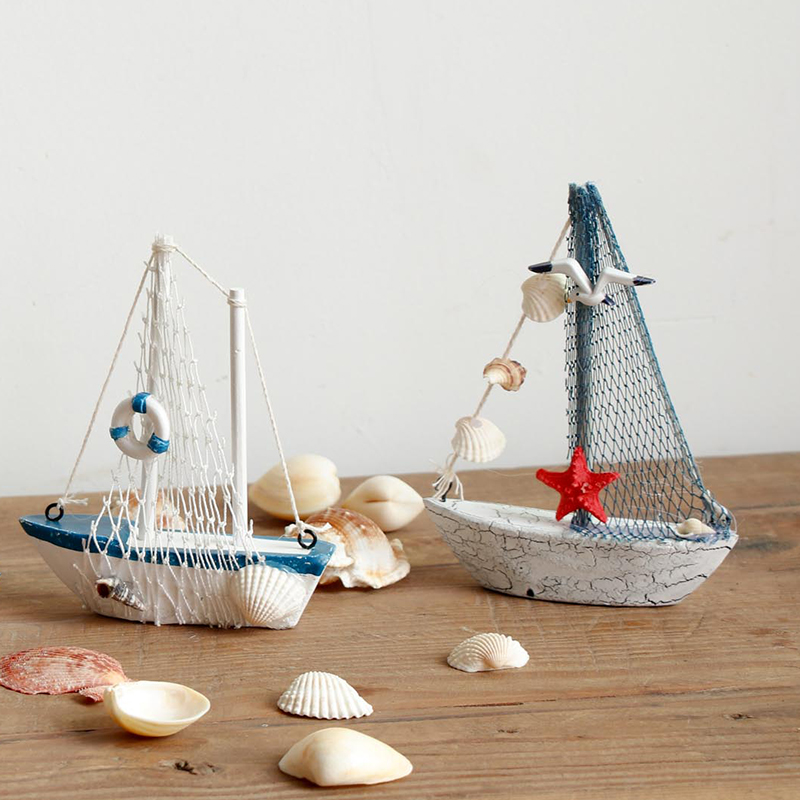 地中海风格婚庆礼品生日创意礼物实木小帆船家居装饰摆件拍摄道具