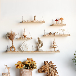 原木墙上置物架免打孔墙壁挂墙面搁板电视墙装 饰客厅一字隔板创意
