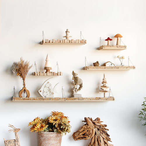 原木墙上置物架免打孔墙壁面搁板