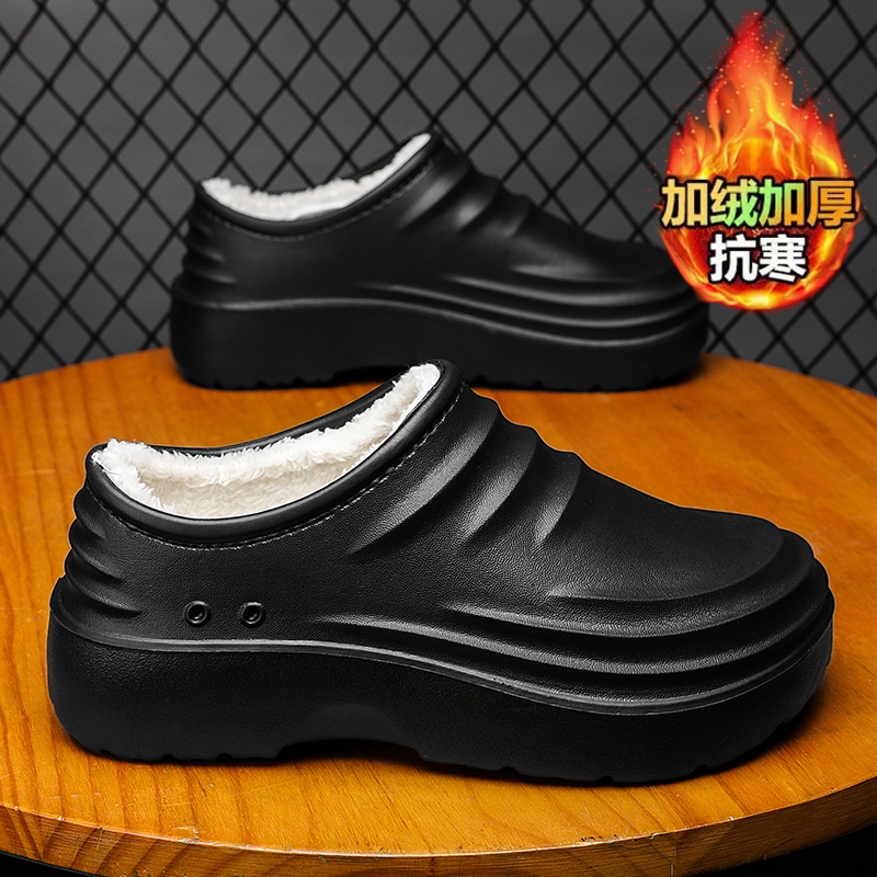 外穿防水棉鞋男全包包头拖厨师鞋防滑保暖棉鞋冬季加棉加厚踩屎感