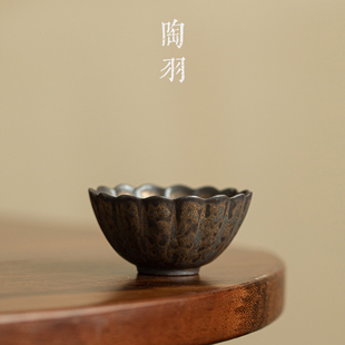 粗陶鎏金铁釉莲花杯家用大号茶杯陶瓷功夫茶具主人杯单杯品茗杯
