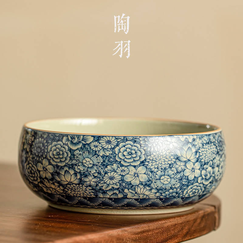 汝窑青花茶洗家用茶道配件