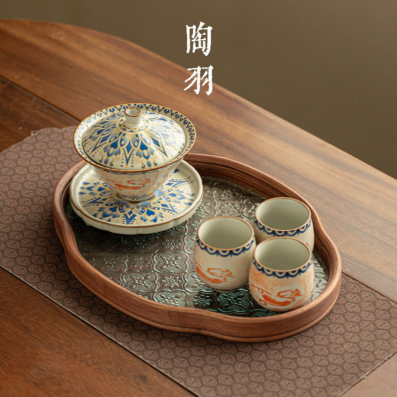 汝窑敦煌斗笠三才盖碗一壶三杯