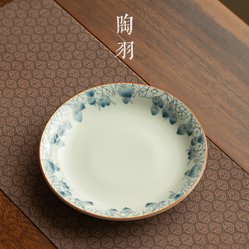 仿古青花蓝彩树莓兔壶承家用