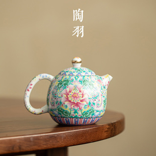 松石绿珐琅彩缠枝莲龙胆壶家用陶瓷泡茶壶带过滤泡茶器功夫茶具