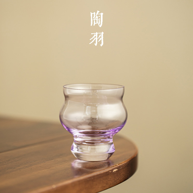 新中式紫玉葫芦高足杯耐热高硼硅玻璃茶杯家用功夫茶具单杯品茗杯