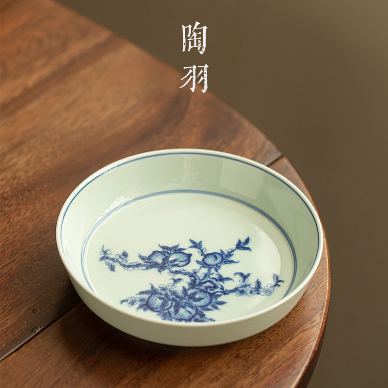 仿古青花壶承干泡台陶瓷复古小型茶托盖碗底托中式复古壶垫小茶盘