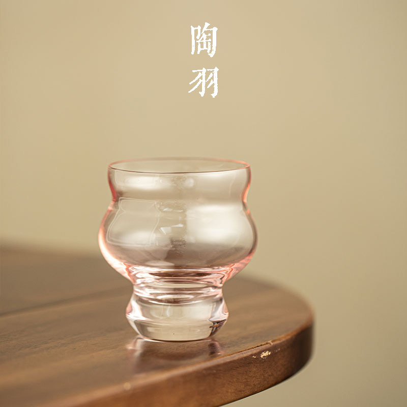 新中式粉韵葫芦高足杯高硼硅防烫玻璃茶杯轻奢精致功夫茶具主人杯