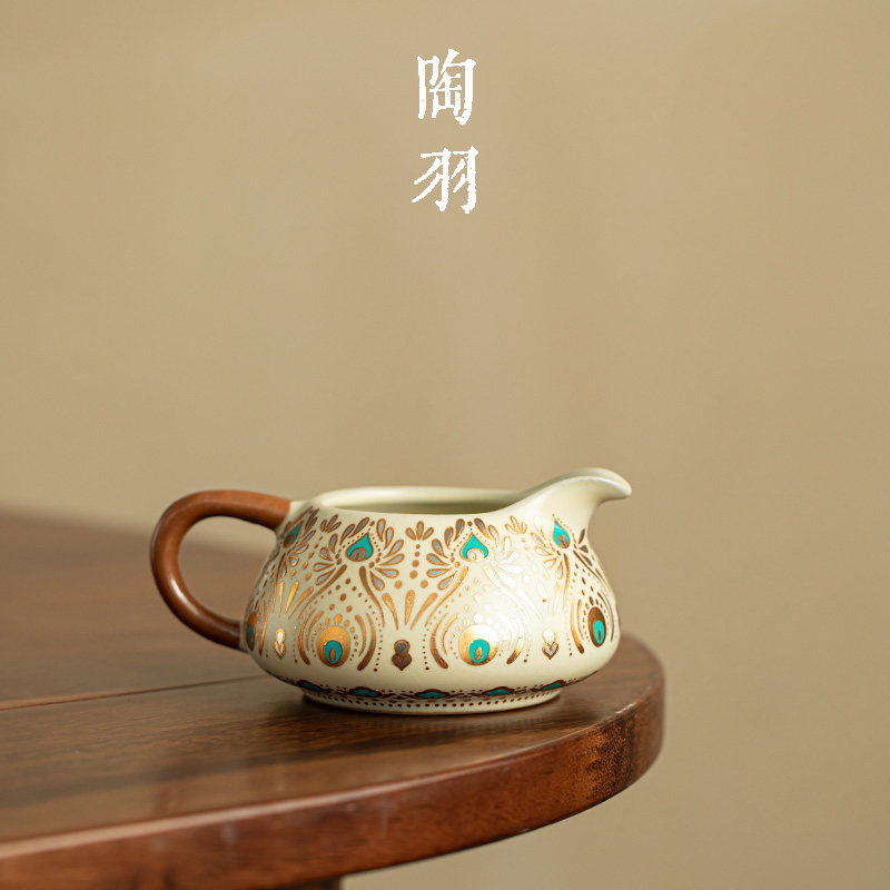 仿宋汝窑敦煌凤翎石瓢茶海公道杯陶瓷茶具配件公道杯陶瓷茶具配件