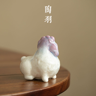 结晶釉渐变小马茶宠摆件家用陶瓷盖置盖托功夫茶具配件茶桌装饰品