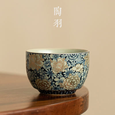 汝窑繁花茶杯茶碗开片可养陶瓷功夫茶具主人杯个人专用品茗杯单杯