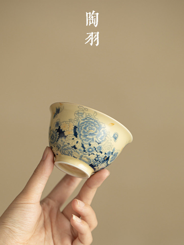 蓝韵繁花万花碗杯家用陶瓷茶杯主人杯个人专用品茗杯功夫茶具单杯,餐饮具,茶杯,淘宝优惠券,粉丝福利购,淘宝优惠卷