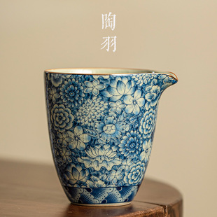 禅意汝窑公杯 青花陶瓷公道杯复古高端匀杯小号分茶器功夫茶具日式