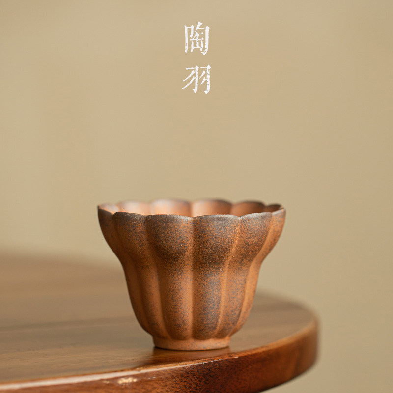 老岩泥粗陶佛手杯家用陶瓷茶杯