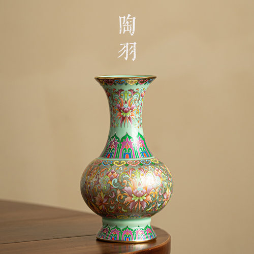 珐琅彩掐丝银陶瓷花瓶饰品摆件