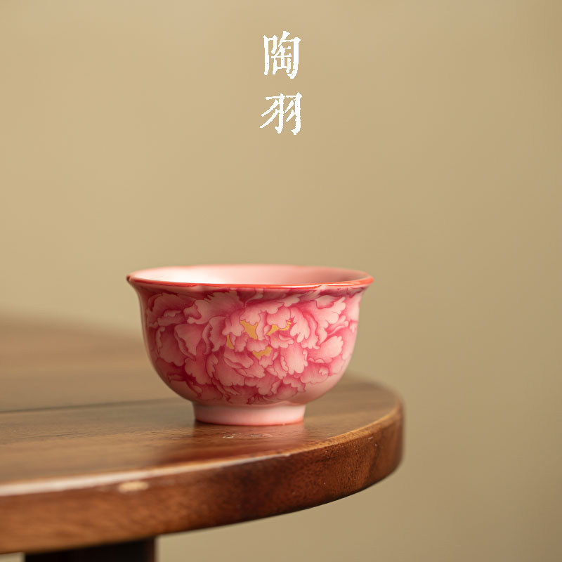 仿宋粉汝国色天香花瓣杯家用中式茶杯高档主人杯单杯功夫茶具茶碗,餐饮具,茶杯,淘宝优惠券,粉丝福利购,淘宝优惠卷