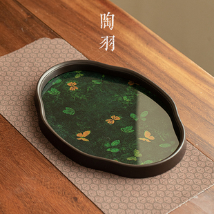 绿野蝶踪海棠干泡盘家用精致壶承小型茶盘高档茶托盘功夫茶具配件