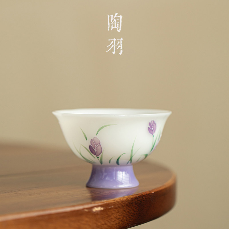 冰种璞玉瓷郁金香汀鸢杯家用防烫陶瓷茶杯轻奢功夫茶具品茗杯单杯