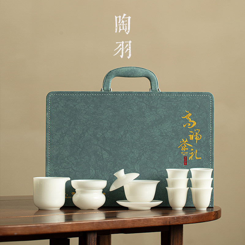 璞玉冰种玉瓷三才盖碗茶杯家用陶瓷泡茶碗功夫茶具套装元旦送礼,餐饮具,整套茶具,淘宝优惠券,粉丝福利购,淘宝优惠卷