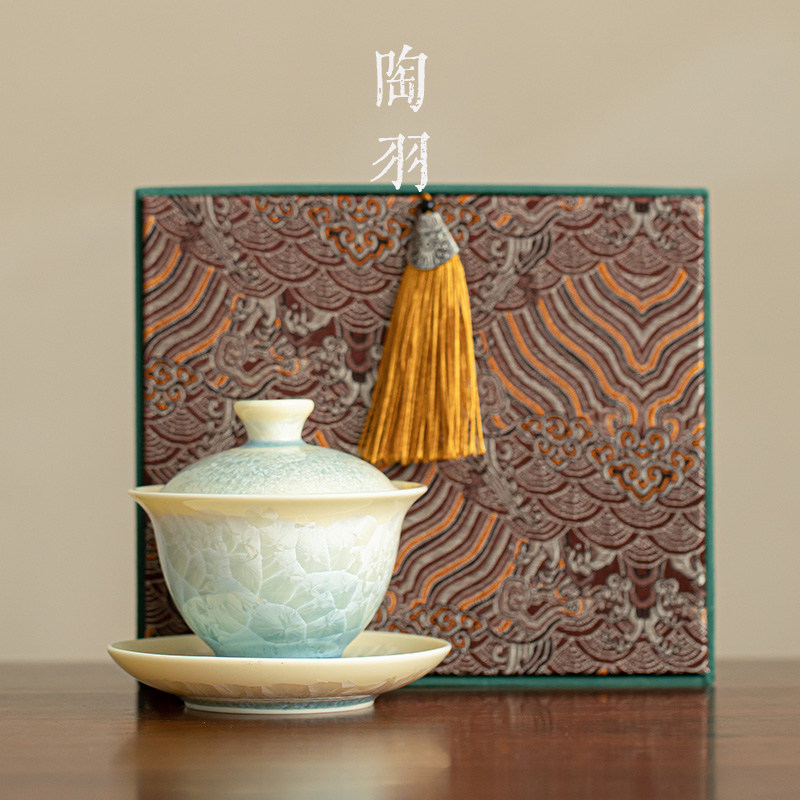 结晶釉三才盖碗中式功夫茶具