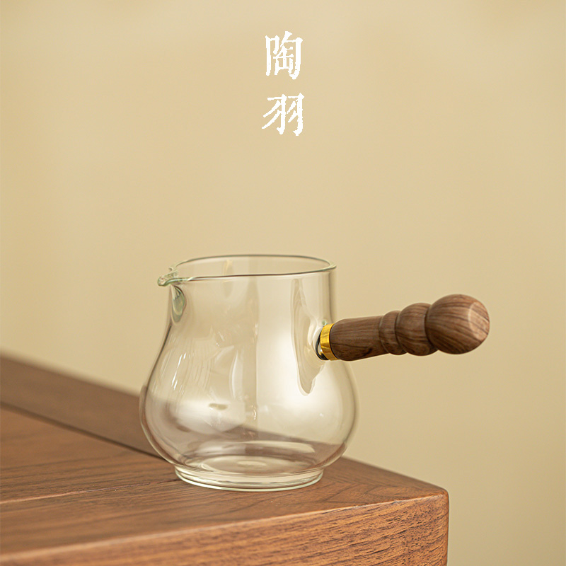 实木把玻璃公道杯加厚耐热