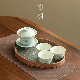 苏打烧冰姿雪兰三才盖碗茶杯家用陶瓷泡茶小套组功夫茶具玻璃茶盘