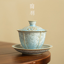 结晶釉蓝冰祥云悬停三才盖碗家用复古功夫茶泡茶碗单个防烫手抓碗